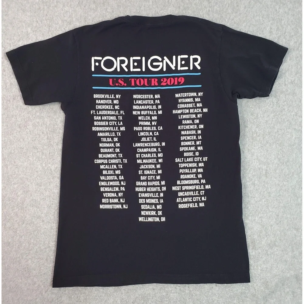 Foreigner Shirt Mens Medium Black 2019 U.S. Tour Guitar Flag Graphic Tee - Picture 2 of 10